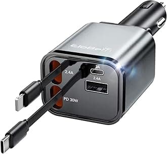 Retractable Car Charger Adapter for iPhone 17,4 in 1 Fast Charging Car Phone Charger,69W USB C Car Truck Accessories,Road Trip Essentials Gift for Men Women for iPhone 17 Pro Max/16/15/14,Galaxy S26