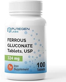 Puregen Labs Ferrous Gluconate 324 mg [High Potency] Iron Supplement, Gentle on Stomach - 100 Tablets