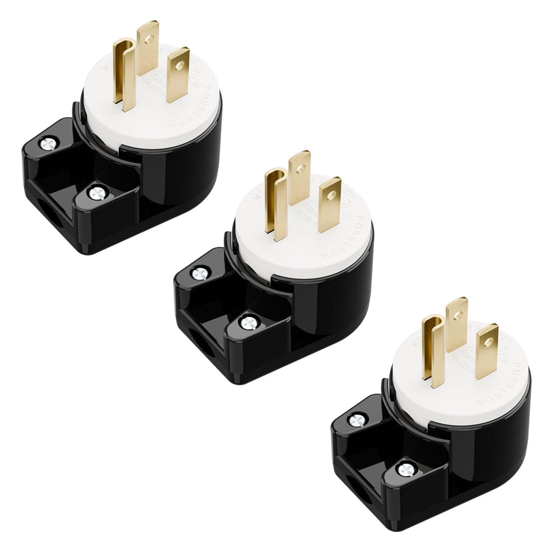 (3xPCS) Right Angle Nema 5-15P 15A 125V AC Plug, [ETL] Easy Assembly 90 Degree USA Canada Male DIY Rewirable 8 Directions Adjustable AC Connector