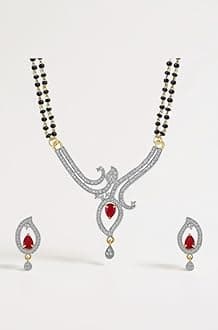 YouBella American Diamond Gold Plated Mangalsutra Pendant with Chain and Earrings for Women