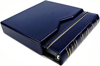 MUDOR Premium PU Classic Binder with Slipcase Storage Case, 4 Ring Binder Albums Stockbook for Stamps, Documents, Coins, Bank Notes,Without Inner Pages(Blue)