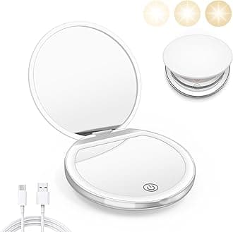 Compact Mirror with Light, 1X/3X Magnification LED Pocket Mirror with USB Data Cable,Mini Mirror for Purse, Pocket,Travel and Present (White)