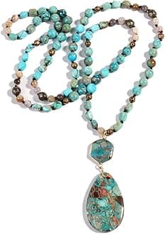 Yomisa Boho Necklaces for Women/Men Trendy,32/35/36 Inch Natural Stone Beaded Long Pendant Necklaces for Womens,Handmade Bohemian Fashion Chakra Chunky Statement Charm Necklace Jewelry Gift