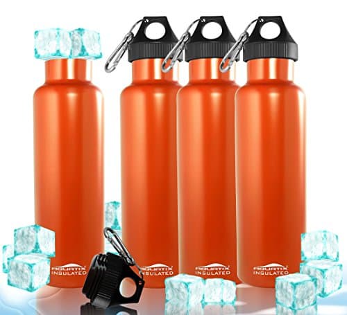 AQUATIX 4 Bottle Pack Orange 21 Ounce Ultimate Double Wall Vacuum Insulated Bottle Personal Hydration Sports Water Bottle Keeps Your Water Cold for 24 Hours and Hot for 12 Hours Does Not Sweat