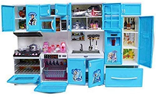 Tabu Toys World Little Chef Kids Kitchen Play Set with Light & Sound Cooking Kitchen Set Play Toy (Blue 4 Fold K-Set)