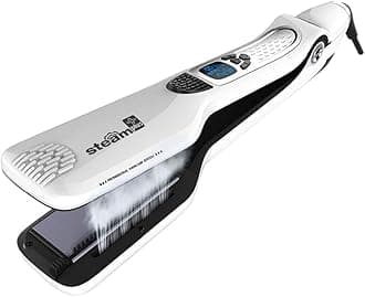 Professional Salon Steam Hair Straightener, Nano Titanium Ceramic Steam Flat Iron with Removable Comb+Digital LCD+5 Level Adjustable Temperature+Auto Temperature Lock (White)