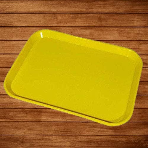 Decornt Serving Tray Platter; Made of Premium Plastic; Rectangular Shape for Serving Breakfast Drinks Dinner Tea Coffee Snacks; Yellow Colour; Pack of 1