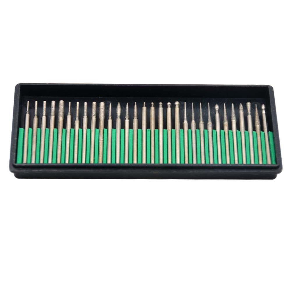 Tm 30 Pcs Diamond Burr Bits Drill Glass Gemstone Metal for Dremel Craftsman Rotary Tool 1/8" Shanks w/Box Tip