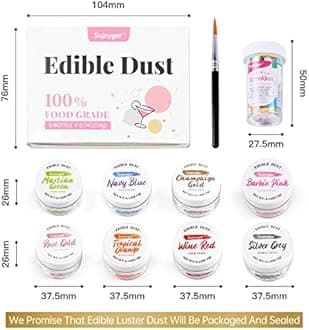 Edible Glitter Set 8 Colors, 4g/bottle, Edible Glitter for Drinks, Food Grade Sujoygar, Luster Dust for Cake Decorating, Cookie, Cupcake, Cocktail, Baking, Strawberries, Chocolates