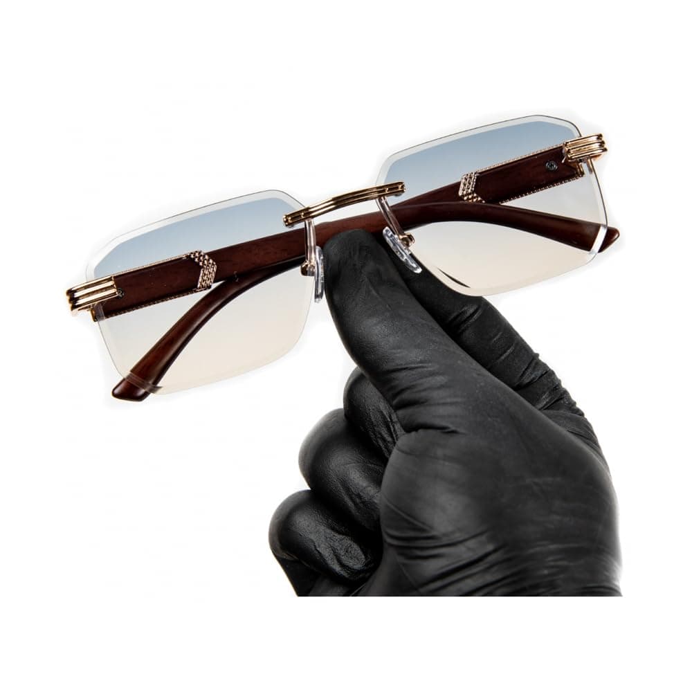 Street Knitted Square Gold Frame Rimless Cool Gray Tan Gradient Tint Unisex Sun Glasses Men's Women's Retro Hip Hop Grey Brown Woodgrain Rectangle Frameless Shades Sunglasses