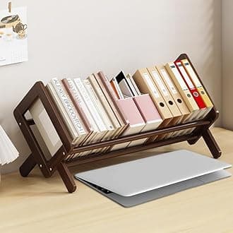 Wood Tilting Bookcase in Living Room/Home/Office, Desktop Book Shelf Organizer Bookshelves Storage Rack for CDs/Magazine/Books Display (Coffee, 19.68"-L)