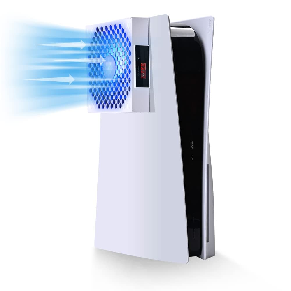 G-STORY PS5 Cooling Fan,PS5 Cooler System, Fan Speed Automactically Adjusted by Temperature(℃/℉), Low Noise, 3 Speed 1500/1750/2000RPM (140MM) with RGB LED (White)