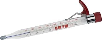 Everyday Candy & Deep Fry Thermometer Glass Tube Construction with Built-In Pan Clip Includes Fahrenheit & Celsius Measurements & Protective Storage Sleeve, Red