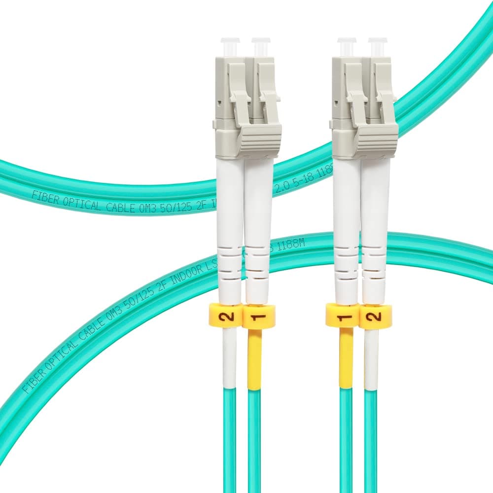 FLYPROFiber- Fiber Patch Cable 1M/3ft OM3, LC to LC Fiber Optic Cable Cord LSZH 10GB/40GB Multimode Duplex 50/125um, Length Options: 0.2m-200m, 10pack