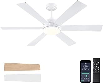 BayDay Farmhouse Rustic Ceiling Fans with Lights and Remote, Bedroom Living Room Kitchen Fans Ceiling with Light Chandier (White, 52 inch)