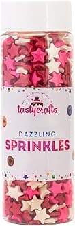 Tastycrafts Edible Star Shaped Sugar Sprinkles for Cake Decoration | Star Candy for Cake Decor | for Cake Decorations & Toppings | for Dessert, Cakes, Cupcakes, Waffles, Cookies (White & Red)