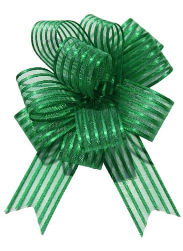 Organza Pull Bows (x2) EMERALD GREEN Large 6" Pom Pom Bow