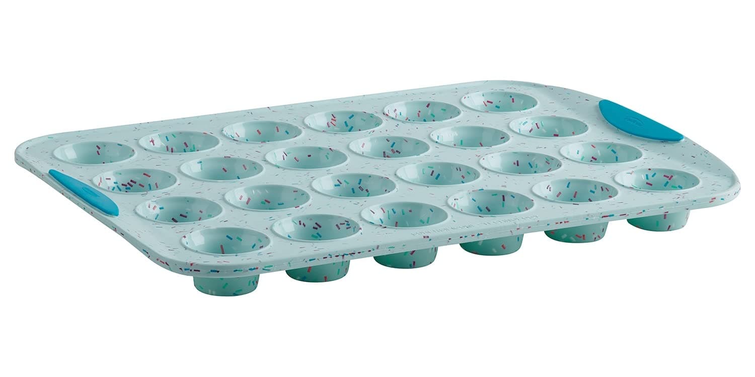 Trudeau Structure Blue Confetti Reinforced 24 Cup Mini Muffin Pan Silicone Bakeware (05118655)