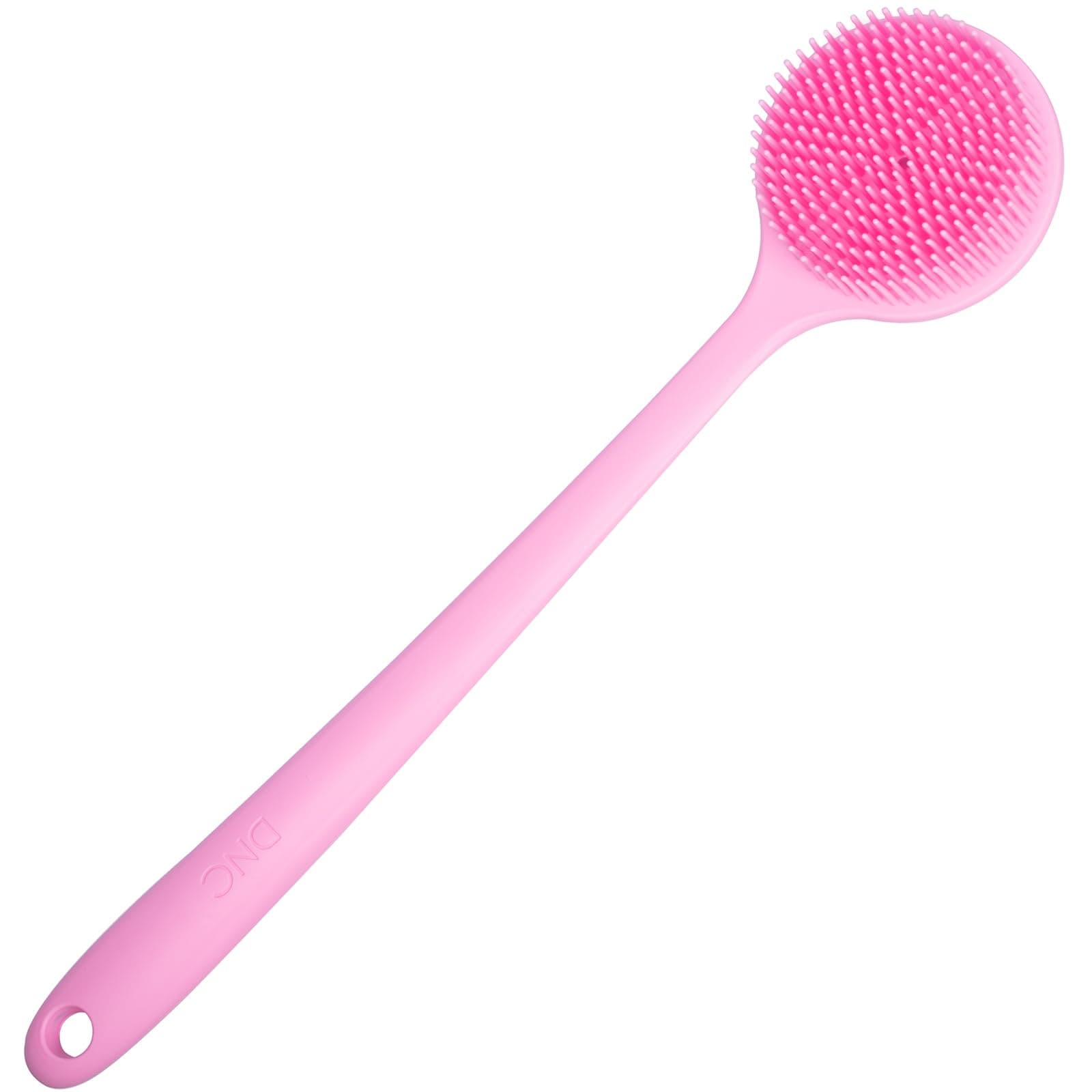 DNC Soft Silicone Back Scrubber Shower Bath Body Brush with Long Handle (Pink)