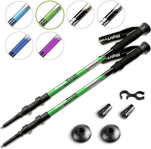 High Trek Trekking Poles - 2-pc Pack Adjustable Hiking or Walking Sticks - Strong Lightweight Aluminum 7075 - Quick Adjust Flip-Locks - Gold