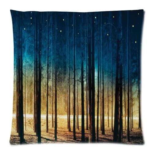 Blue Nebula Galaxy Space Forest Trees Custom Zippered Pillow Cushion Case Throw Pillow Covers 20"x20"(two sides)