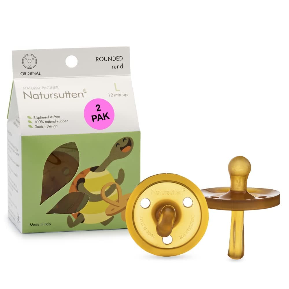 Natursutten Pacifiers 12-18 Months - 2-Pack Original Shield Round Nipple Natural Rubber Safe & Soft BPA-Free Pacifier for Breastfeeding Babies - Newborn Pacifiers Made in Italy