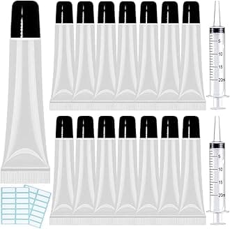 50 Empty Lip Gloss Tubes - 15ml Black Cap Containers + 2 x 20ml Syringes & Labels for DIY Lip Gloss Base