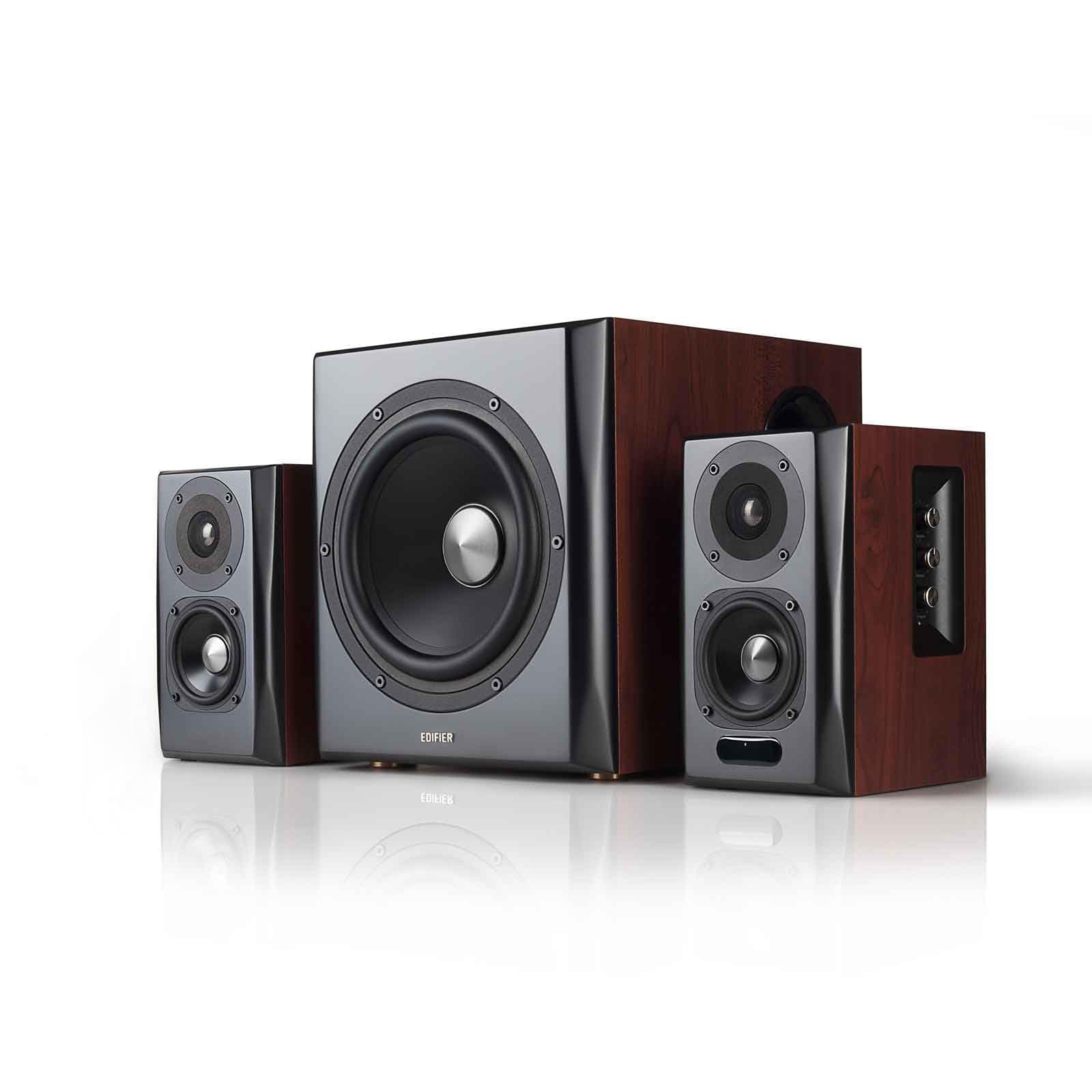 S350DB Bookshelf Speaker and Subwoofer 2.1 Speaker System Bluetooth v5.1 aptX Wireless Sound for Computer Rooms, Living Rooms and Dens
