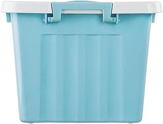 Cetomo 15L*4 White Plastic Storage box Tote Organizing Container with Durable Lid and Secure Latching Buckles, Stackable and Nestable, 3Pack, with Buckle