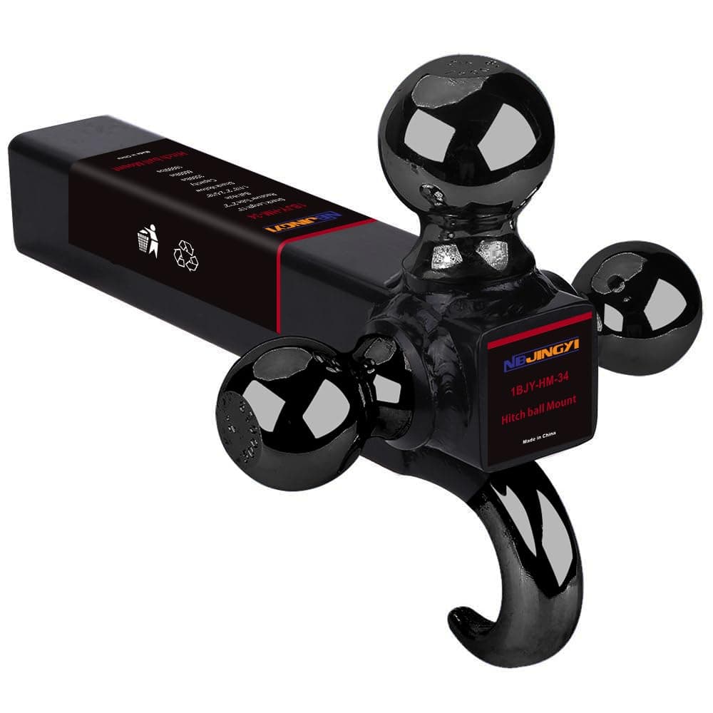 NBJINGYI2" Trailer Hitch Tri Ball Mount with Hook 1-7/8", 2", 2-5/16" Chrome Plated Balls and Hook