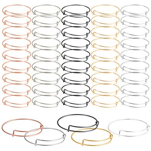 SAYAYA 50 Pieces Expandable Bangle Blank Bangle Bracelets Adjustable Bracelets for Jewelry Making (Multicolor)