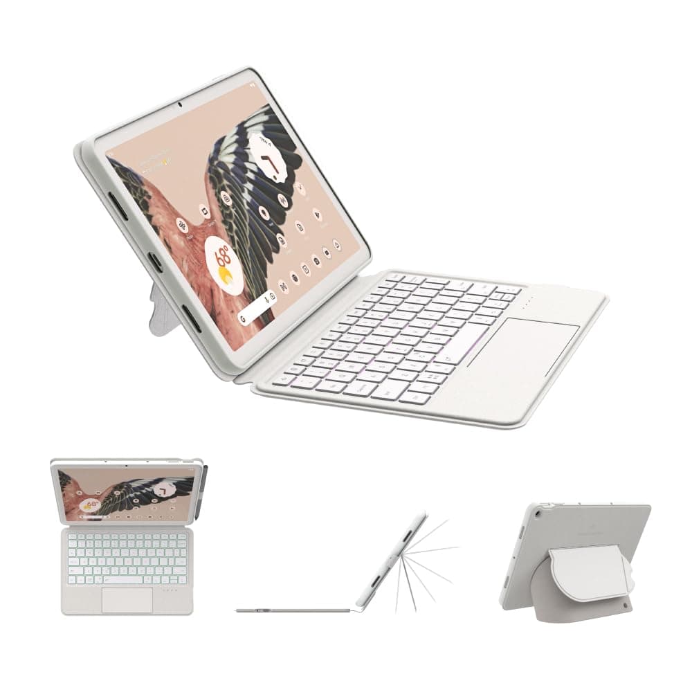 Magnetix Keyboard Case for Google Pixel Tablet 11 inch (2023), Adjustable Viewing Angle, Detachable, Easy Carry, Protective Cover Compatible with Speaker Dock, 7 Backlight Color, White, US Layout