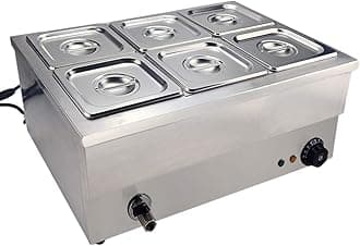 DULONG Commercial Food Warmer, 6 Pans Bain Marie Stainless Steel Electric Food Warmers, 1350W Buffet Warmer Soup Warmer with Temperature Control, Tap, for Catering, Parties, Restaurants