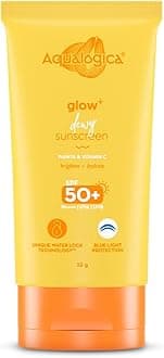 Aqualogica Glow+ Dewy Lightweight & Hydrating Travel-Friendly Sunscreen with SPF 50+ & PA++++ for UVA/B & Blue Light Protection & No White Cast - 30g