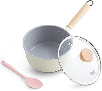 ROCKURWOK Ceramic Nonstick Sauce Pan, 2.2 Quart Cooking Pot, Small Saucepan with Lid, PTFE & PFAS-Free, Wooden Handle for Cool Touch, Universal Base(Gas, Electric & Induction), White