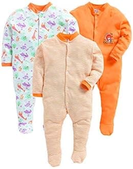 EIO® 100% Cotton Sleep Suit/Onesies/Rompers/Jumpsuit for New Born Boys and Girls Combo Pack
