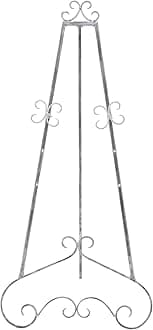Metal Scroll Extra Large Free Standing Adjustable Display Stand Easel with Chain Support, 22" x 22" x 48", Gray