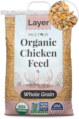 Organic Chicken Feed (23 lbs) Layer Whole Grain, Non-GMO, USA Grown, 16% Protein, Corn-Free, Soy-Free, Non-Medicated Feed for Chickens
