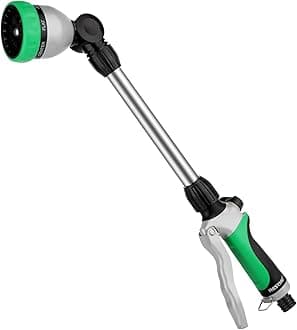 RESTMO 48cm Watering Lance, Long Metal Spray Lance | 180° Adjustable Ratcheting Head | 7 Spray Patterns Extension Hose Wand, Perfect Garden Sprayer Gun to Water Hanging Baskets, Shrubs, Green