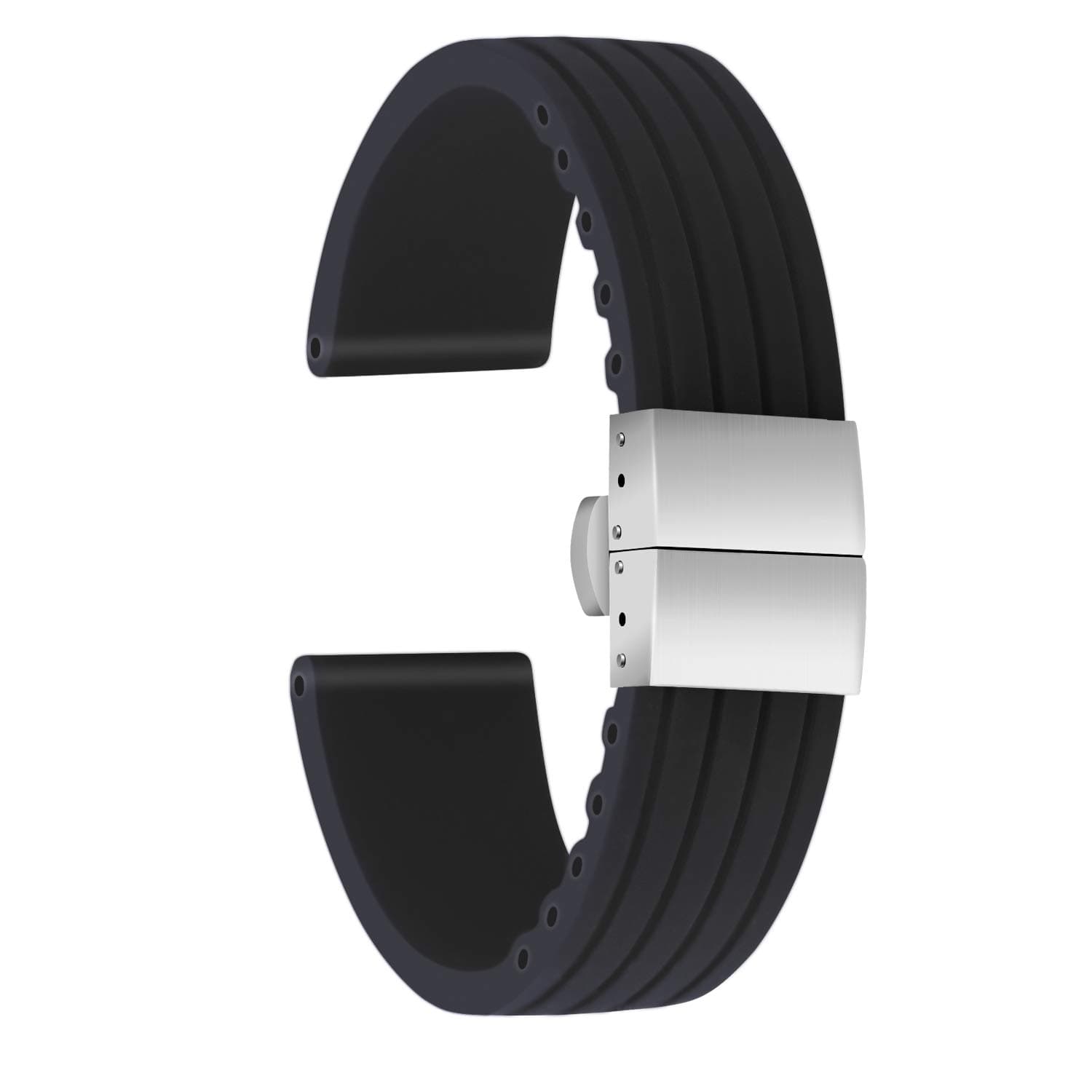 ULLCHROSilicone Watch Strap Replacement Rubber Watch Band Waterproof Stripe Pattern - 16mm, 18mm, 20mm, 22mm, 24mm Watch Bracelet with Stainless Steel Deployment Buckle