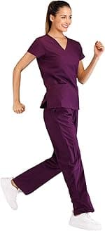 Minty MintWomen's V Neck Solid Stretch Medical Scrub Set