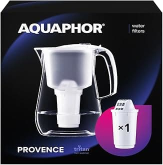 AQUAPHOR Provence White Water Filter Jug Counter Top Design with 4.2L Capacity, 1 X A5 Filter Included, Reduces Limescale, Chlorine & Microplastics, Perfect for Families, Premium Quality Glass Effect.