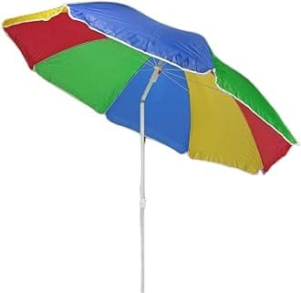 Unibos Garden Beach Patio Camping Picnic Tilting Tilt Multi Coloured Umbrella Parasol Sun Shade Protection UPF40 (Rainbow)