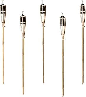 Natural Handmade Bamboo Garden Tiki Torch 60cm/90cm/120cm - for use with Parrafin or lamp Oil (90cm, Pack of 5) [Energy Class A]
