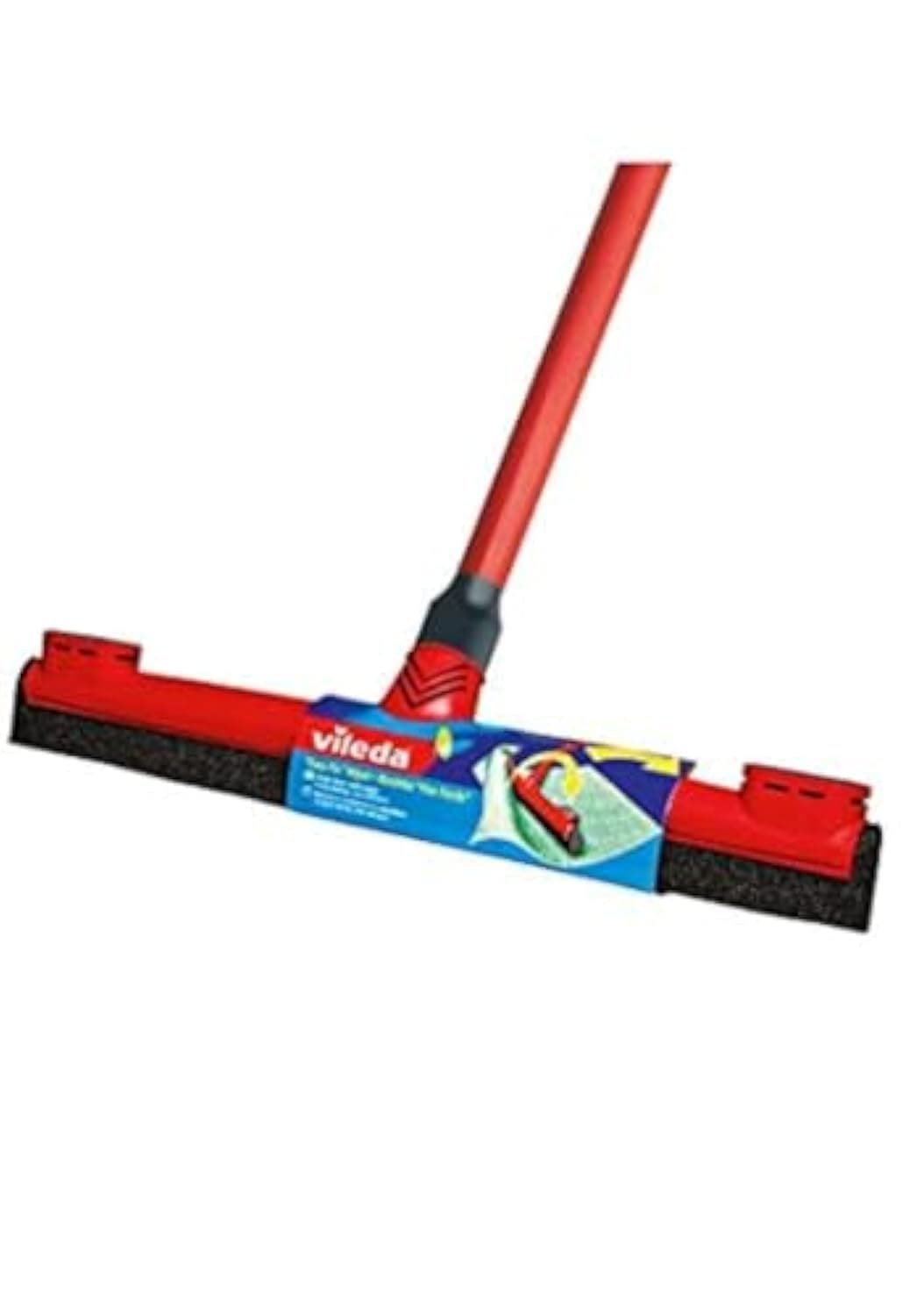 Floor Wiper Easy Fix 42 CM with a Stick, Cloth Fix Slot, High water Wiping Efficiency, Foam, 42 x 4 x 136 CM - Red