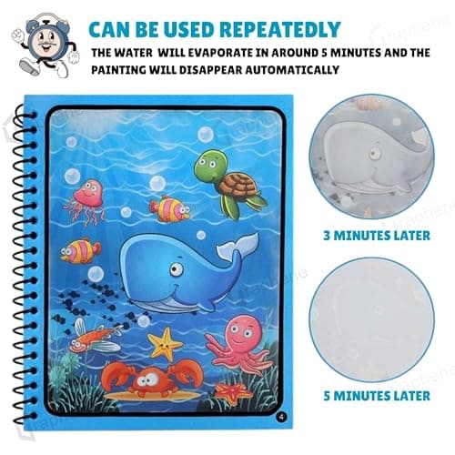 Graphene Magic Water Coloring Book, Educational Fun & Bonding Time for Kids, Reusable, Mess-Free Art with Quick Dry Technology, Promote Fine Motor & Drawing Skills, Ideal Travel Toy with (Pack of 4)