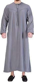 VIVICOLORMens Saudi Arab Jubba Thobe Muslim Islamic Kandora Kaftan Arab Ramadan Prayer Dress Robe