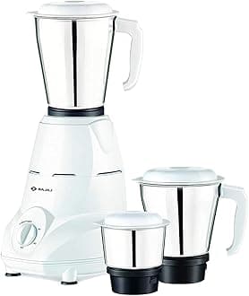Bajaj Rex Mixer Grinder 500W | Mixie For Kitchen With Nutri-Pro Features | 3 SS Jars For Heavy Duty Grinding | Adjustable Speed Control | Multifunctional Blade System | 1 Yr Warranty By Bajaj 【White】