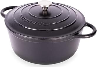 nuovvaCast Iron Dutch Oven with Lid – Non-Stick Ovenproof Enamelled Casserole Pot – Sturdy Dutch Oven Cookware – Black, 2.1-Quart, 20cm – by