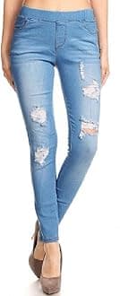 Women's Stretch Pull-On Jeans Skinny Ripped Distressed Denim Jeggings Regular-Plus Size
